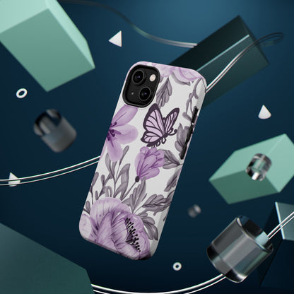 Lavender Bloom Butterfly MagSafe iPhone Case – Delicate Floral Design with Watercolor Details