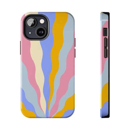 Pastel Radiance iPhone Case – 70s-Inspired Dual-Layer Design with Wavy Sunburst Pattern