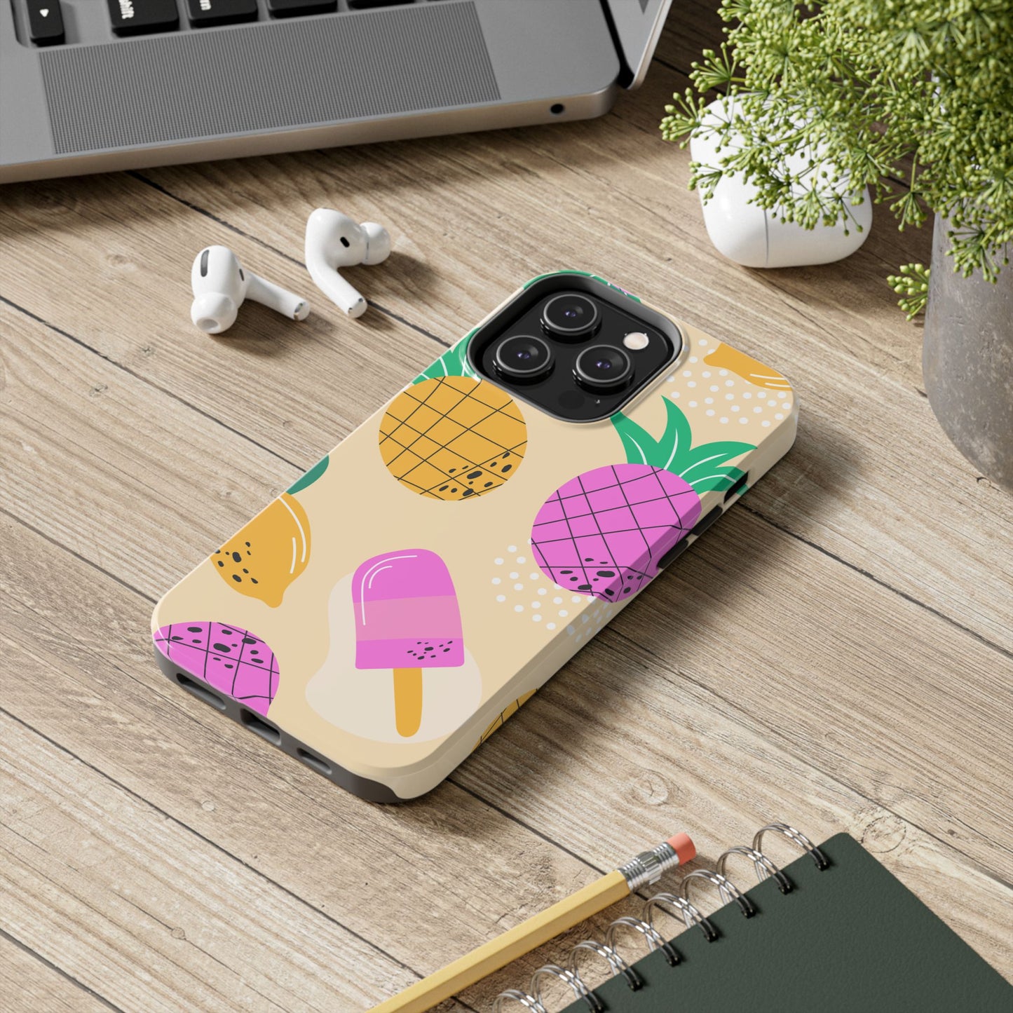 Tropical Pop iPhone Case – Fun Pineapple & Lemon Design with Vibrant Summery Colors