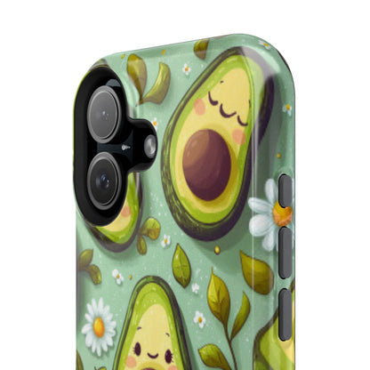 Cute Avocado MagSafe iPhone Case – Adorable Kawaii Avocados with Daisies, Shock-Resistant