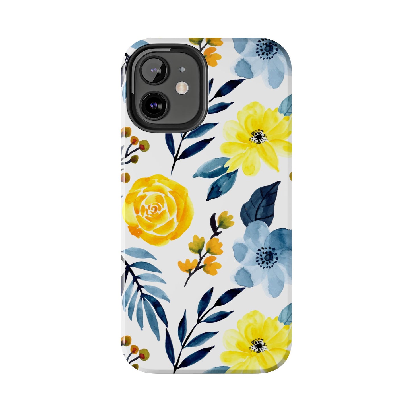 Golden Yellow & Sky Blue Floral – Watercolor Botanical iPhone Case