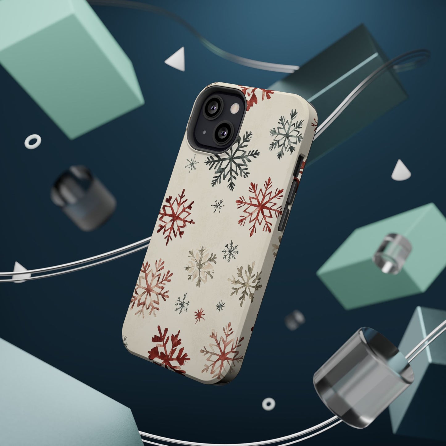 Vintage Red and Gray Snowflake Pattern – MagSafe iPhone Series Case