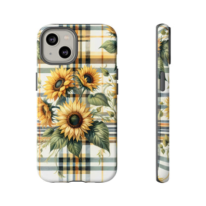 Cute Sunflower Phone Case - Sunny Blossom Plaid - Checkered Sunflowers Phone Case for iPhone & Samsung. Be Happy With These Bright Colors!