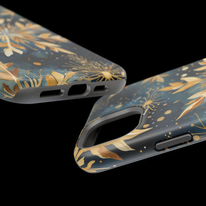 Gold Floral Snowflakes on Midnight Blue - MagSafe iPhone Series Case