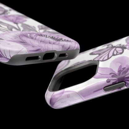 Lavender Bloom Butterfly MagSafe iPhone Case – Delicate Floral Design with Watercolor Details