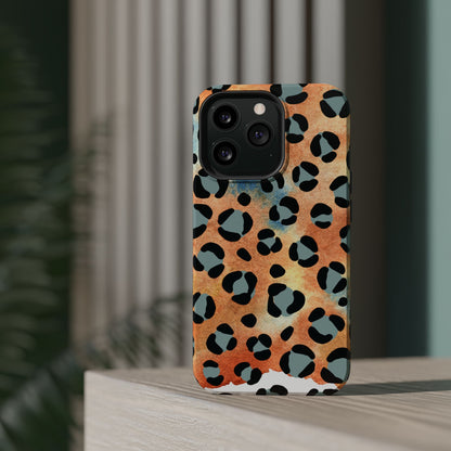 Sunset Watercolor Leopard Print Tough MagSafe iPhone Case – Artistic Animal Pattern with Dual-Layer Protection