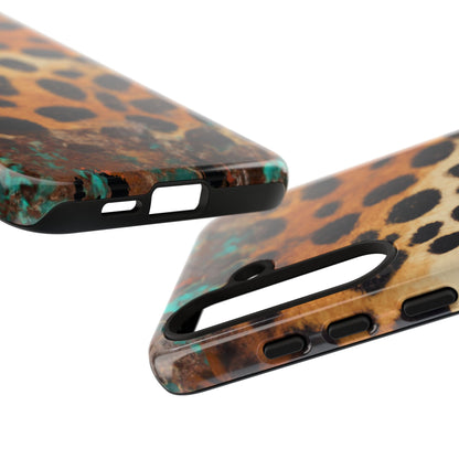 Rustic Leopard Print Tough Samsung Galaxy Case – Distressed Turquoise and Animal Pattern with Dual-Layer Protection