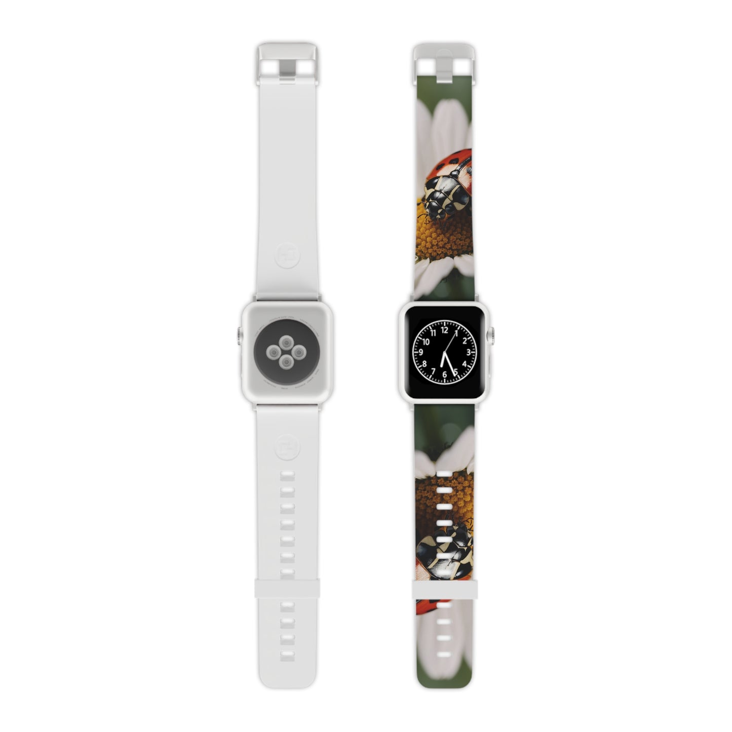 Ladybug on White Daisy Apple Watch Band