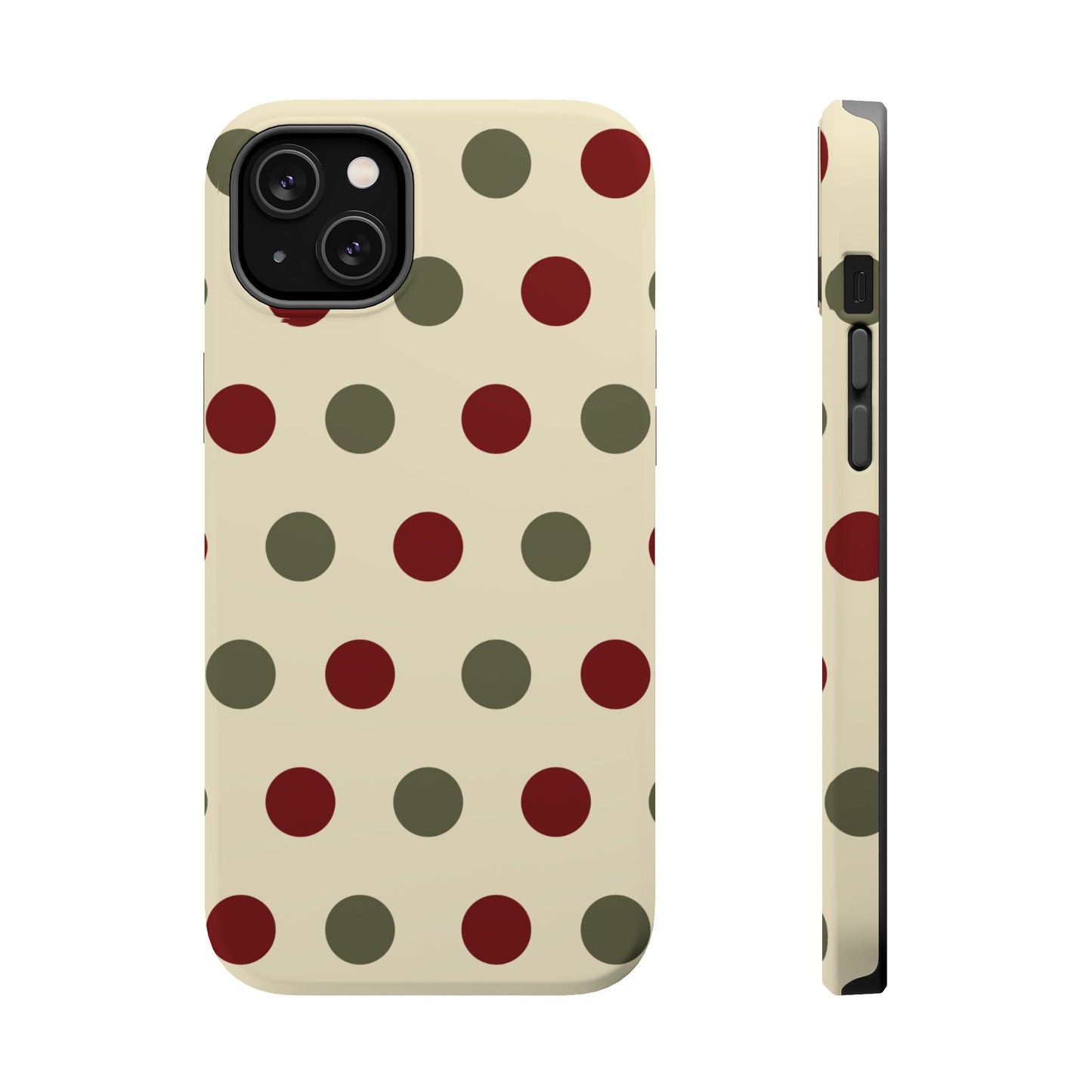 Red & Green Polka Dots on Cream – MagSafe iPhone Case