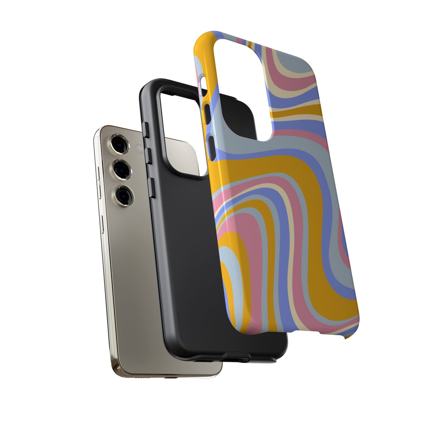 Groovy Pastel Waves Samsung Galaxy Case – 70s-Inspired Design with Dual-Layer Protection