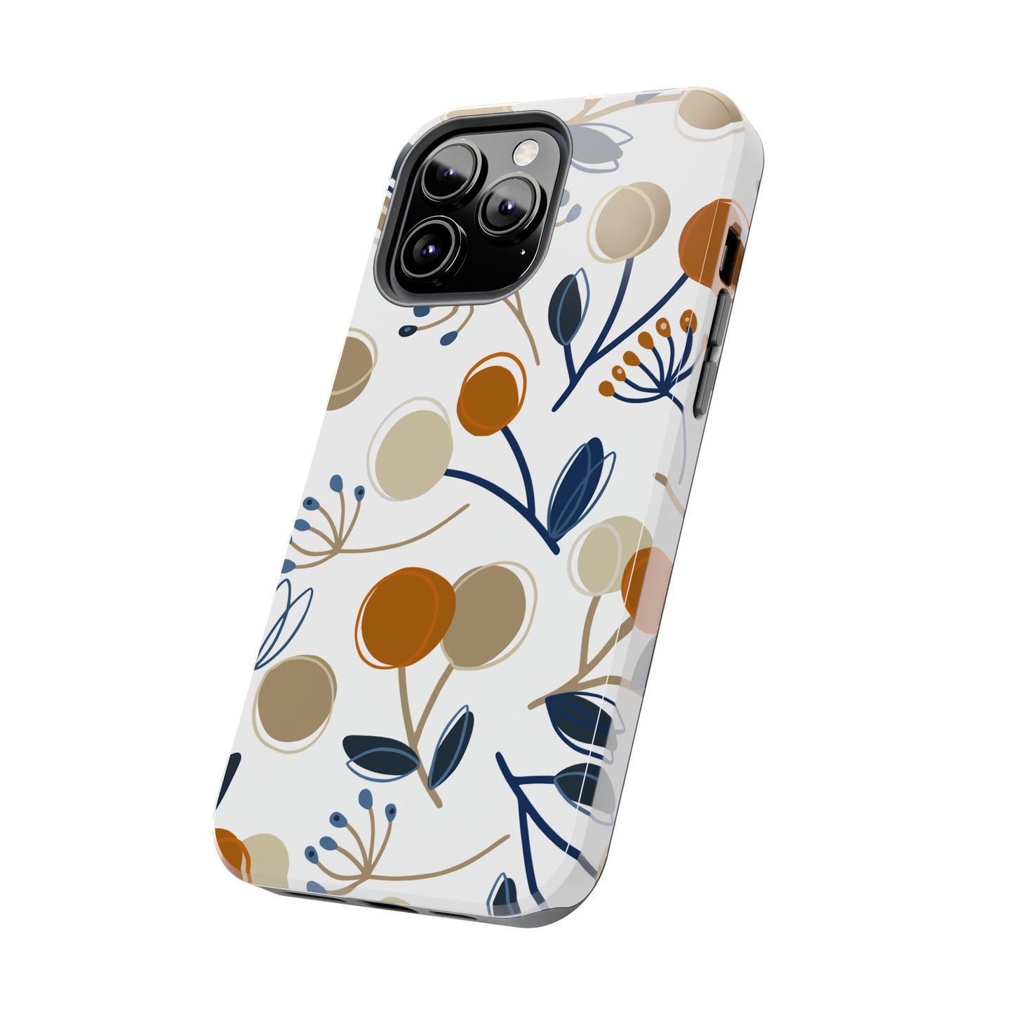 Modern Botanical Berries Tough iPhone Case – Earthy Tones & Navy Accents, Shock-Resistant