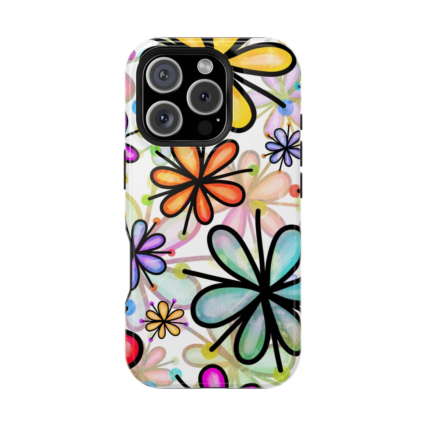 Retro Floral Pop MagSafe iPhone Case – Ultra-Slim Design, High-Gloss Finish