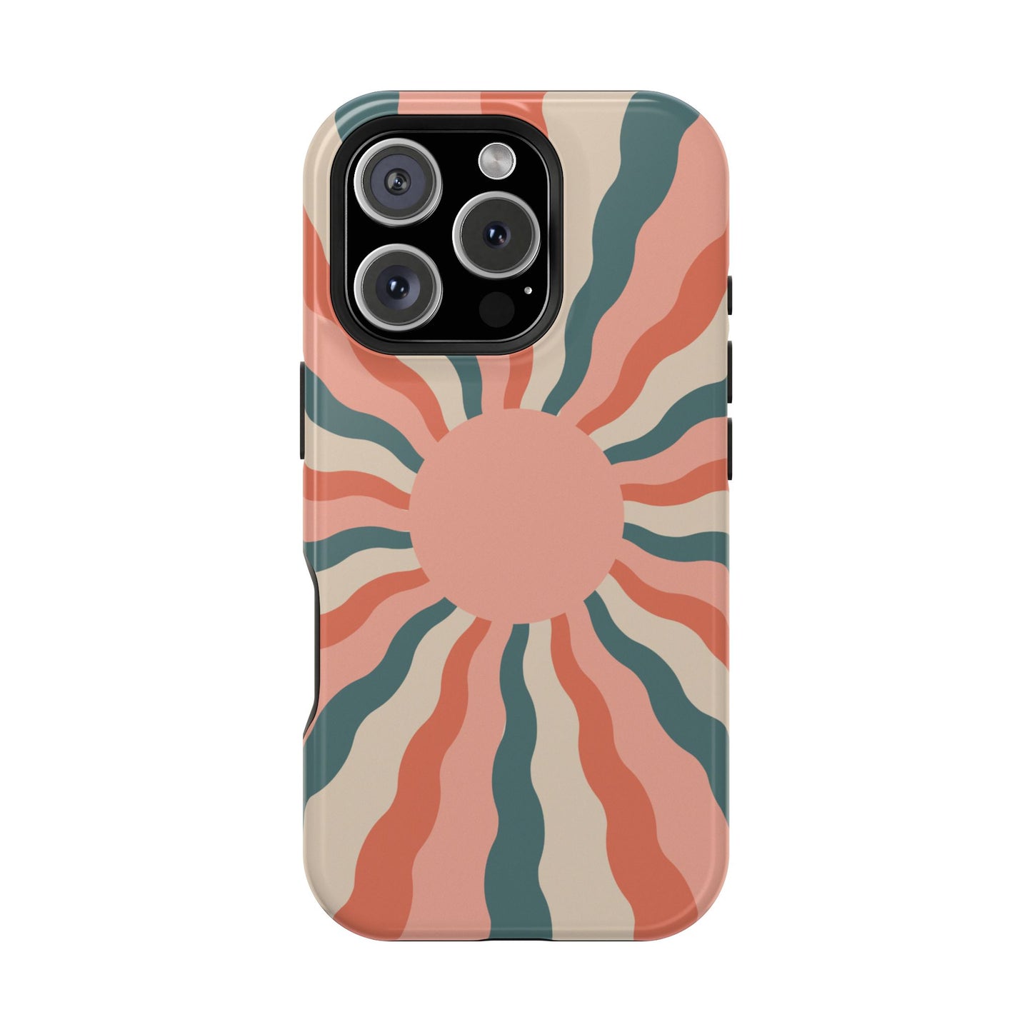 Retro Sunburst MagSafe iPhone Case – Bold 70s-Inspired Waves in Coral, Teal, and Cream