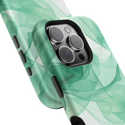 Translucent Flowing Green Fabric MagSafe iPhone Case – Elegant Fluid Design