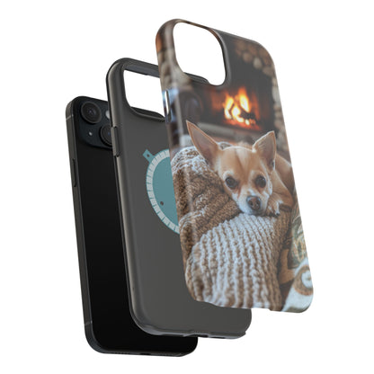 Relaxing Chihuahua by Fireplace MagSafe iPhone Case – Functional and Cozy Design