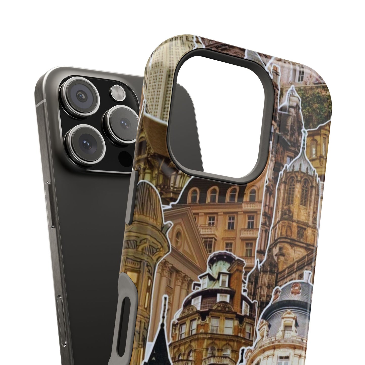 Vintage Architectural Collage MagSafe iPhone Case – Tough Dual-Layer Protection with Matte Finish