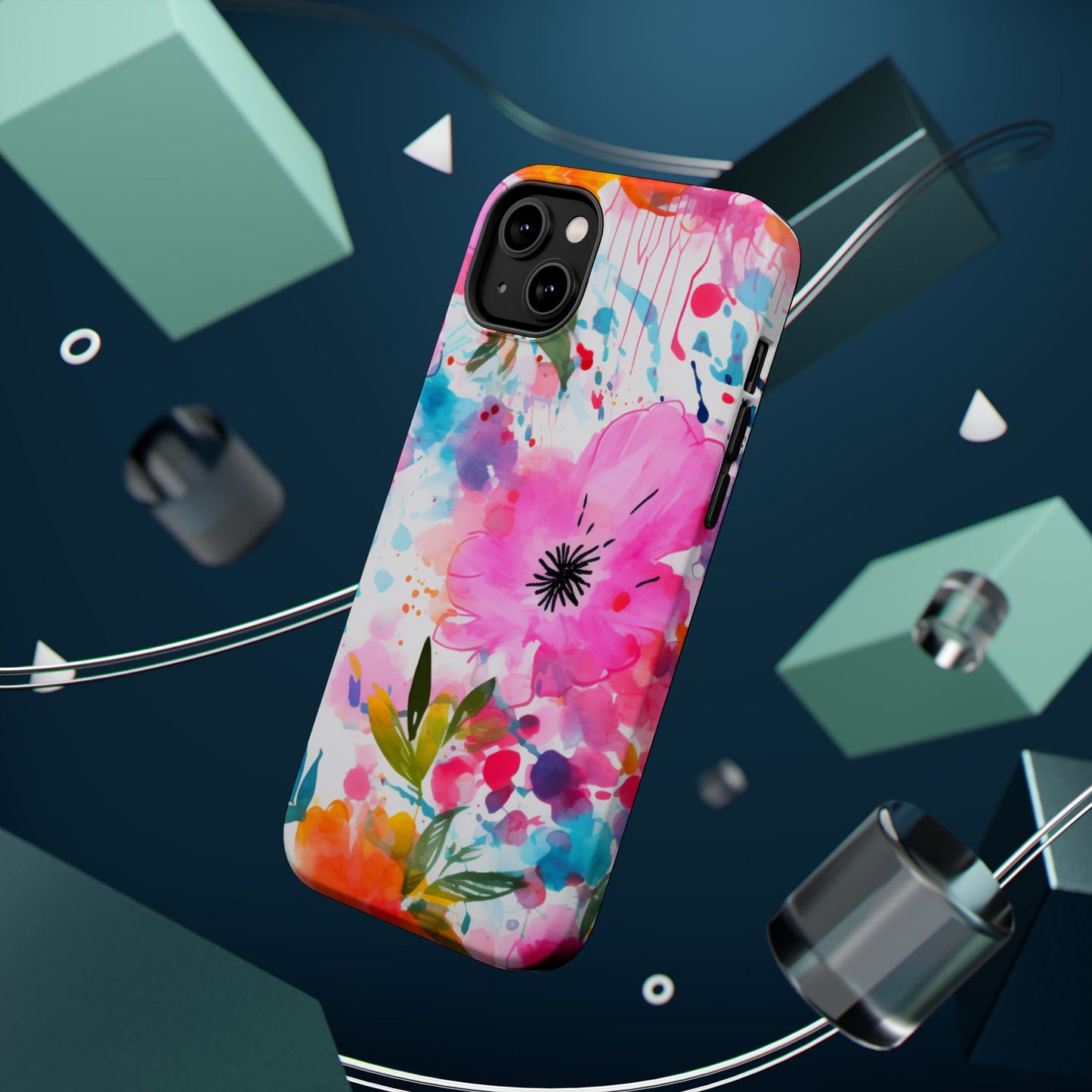 Color Splash Pink & Orange Watercolor Floral - MagSafe iPhone Case