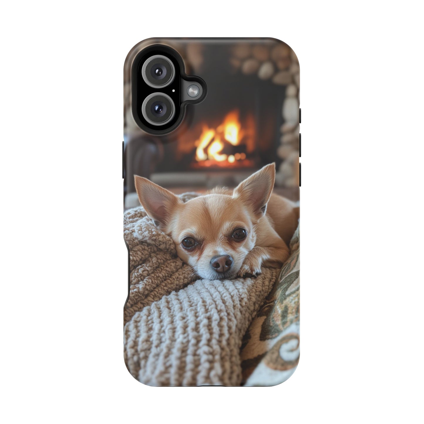 Relaxing Chihuahua by Fireplace MagSafe iPhone Case – Functional and Cozy Design