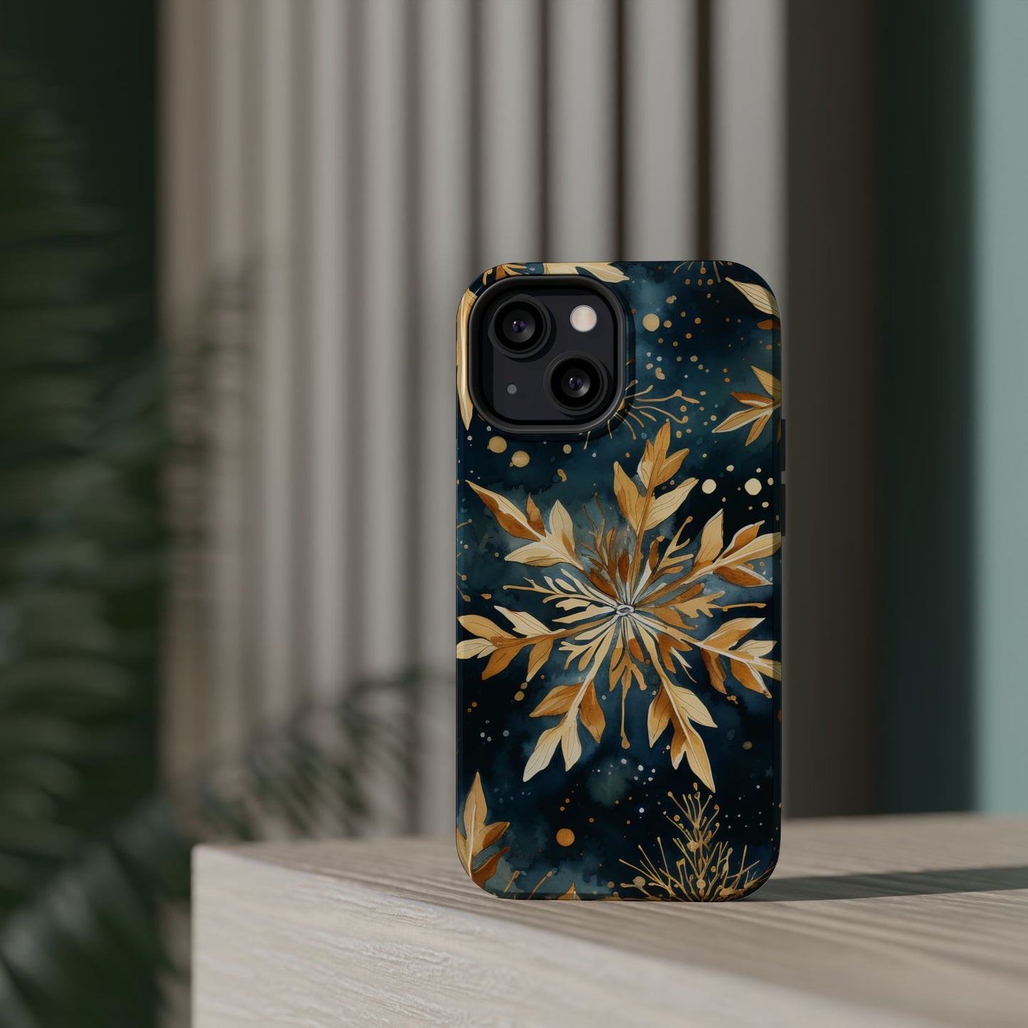 Gold Floral Snowflakes on Midnight Blue - MagSafe iPhone Series Case