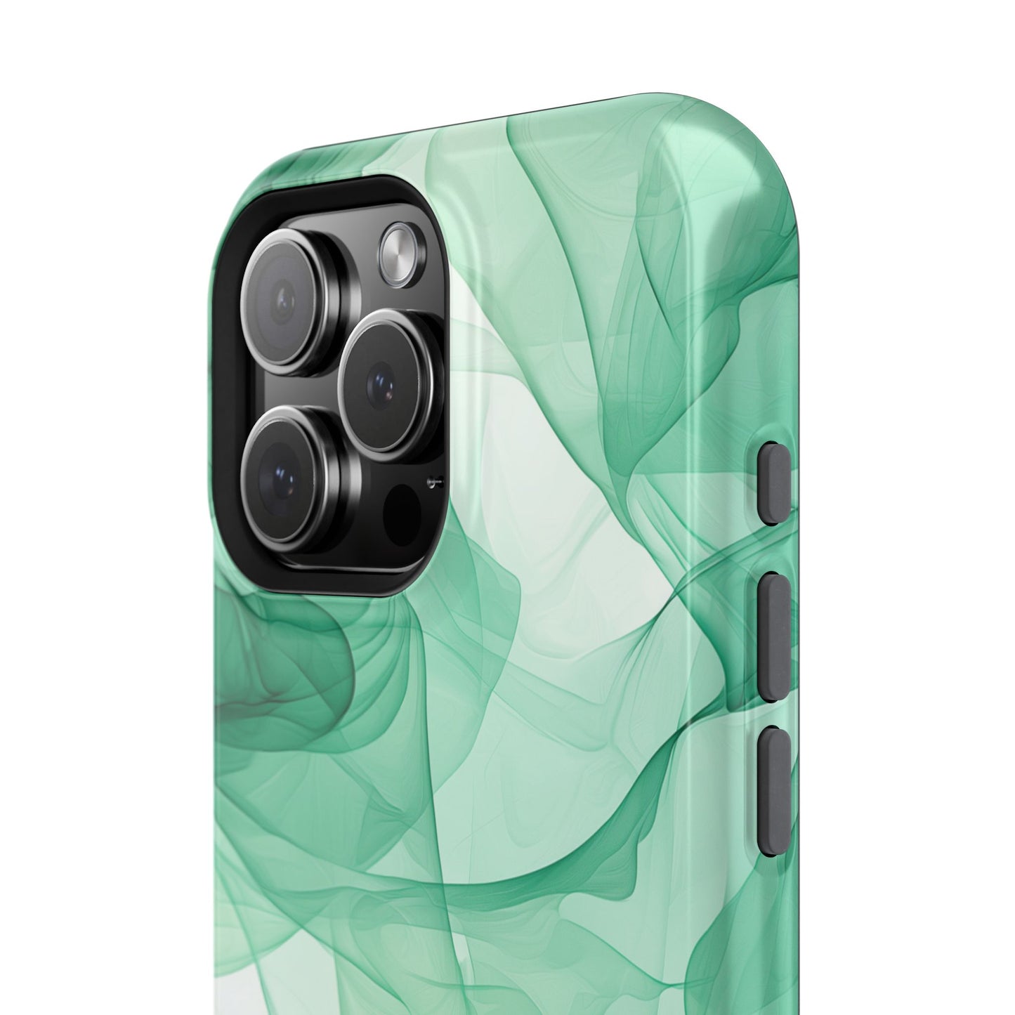 Translucent Flowing Green Fabric MagSafe iPhone Case – Elegant Fluid Design