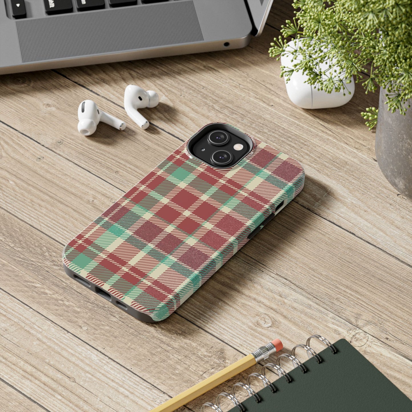 Red & Cream Vintage Plaid – Durable & Stylish iPhone Case