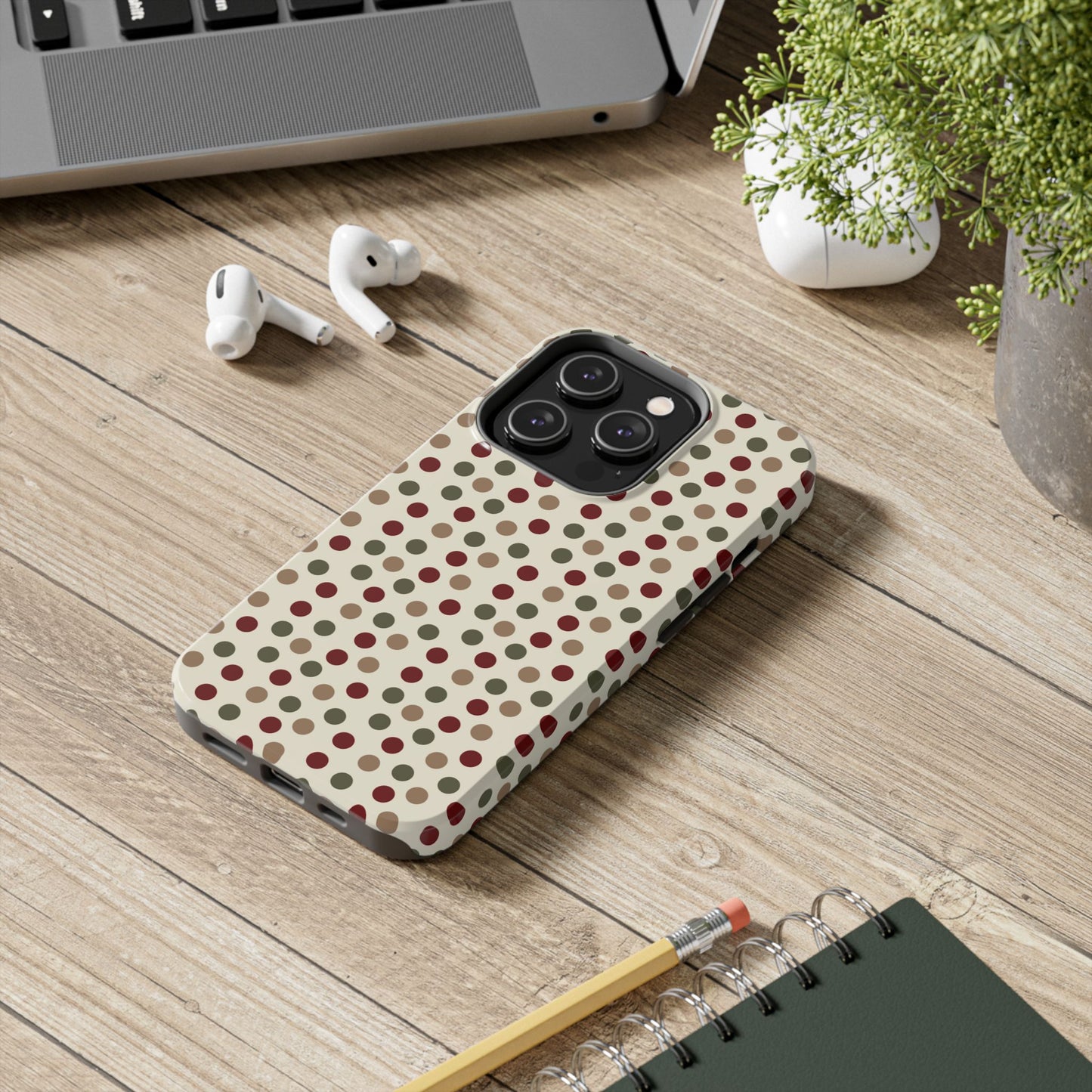 Festive Red & Green Polka Dots on Cream – iPhone Case