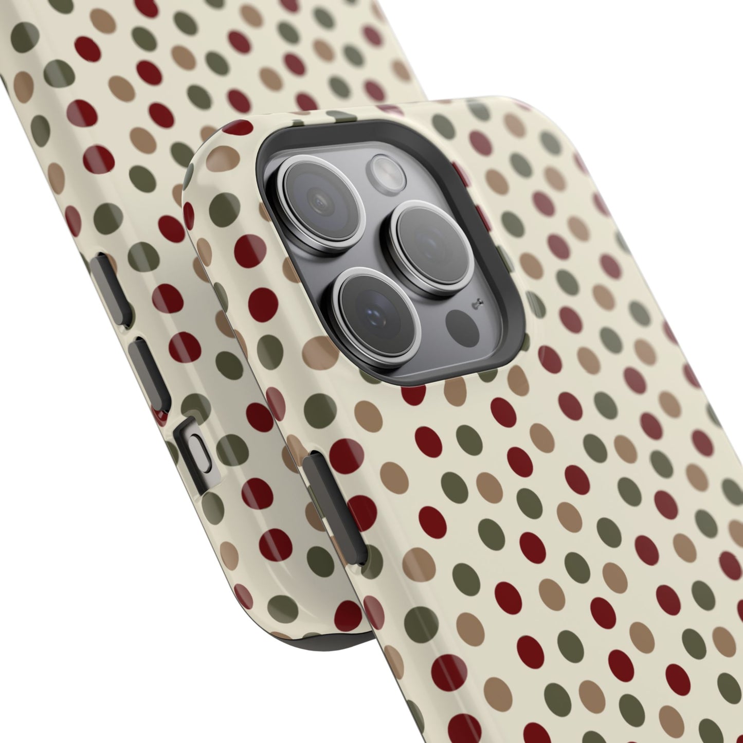 Festive Red & Green Polka Dots on Cream – MagSafe iPhone Case