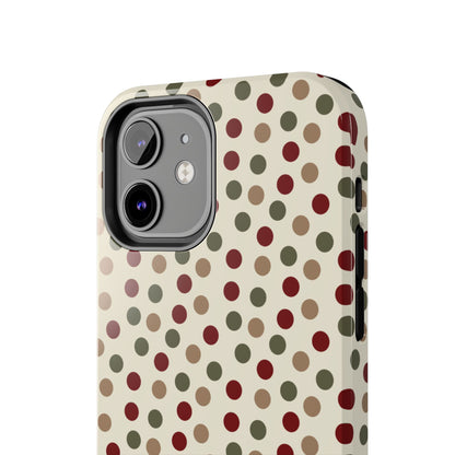 Festive Red & Green Polka Dots on Cream – iPhone Case