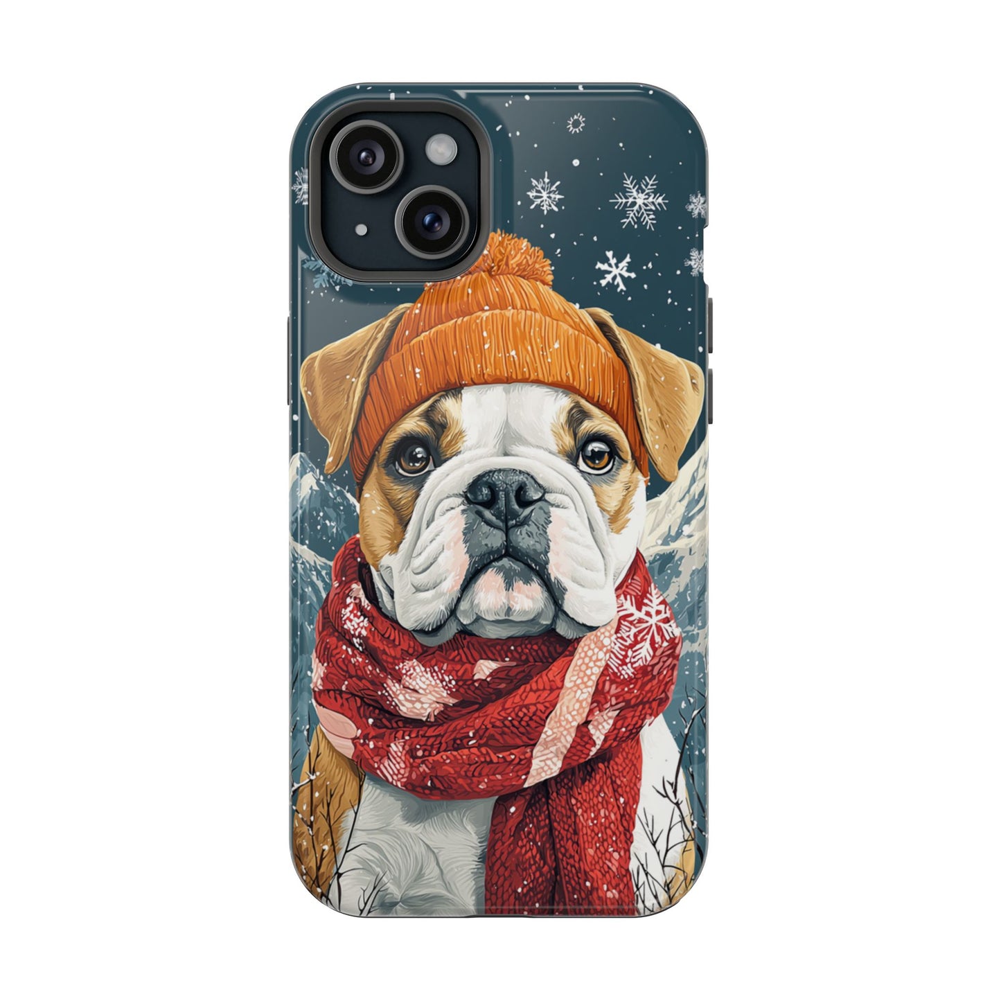 Cozy French Bulldog MagSafe iPhone Case – Rustic Fireplace Protective Cover