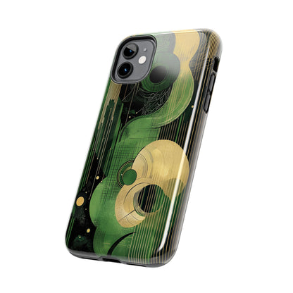 Abstract Green & Gold iPhone Case - Geometric Art Deco Protective Cover