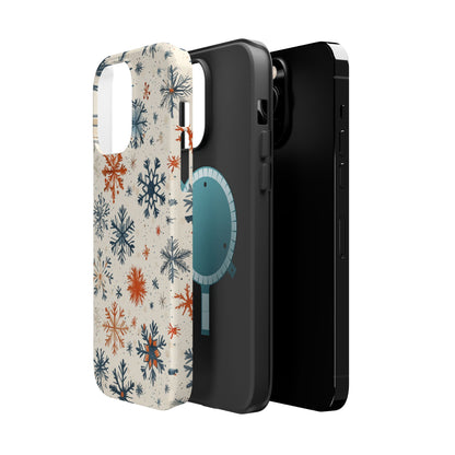 Rustic Orange and Blue Snowflake Pattern – MagSafe iPhone Series Case