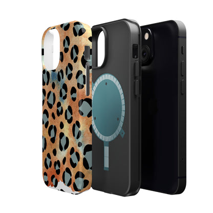 Sunset Watercolor Leopard Print Tough MagSafe iPhone Case – Artistic Animal Pattern with Dual-Layer Protection