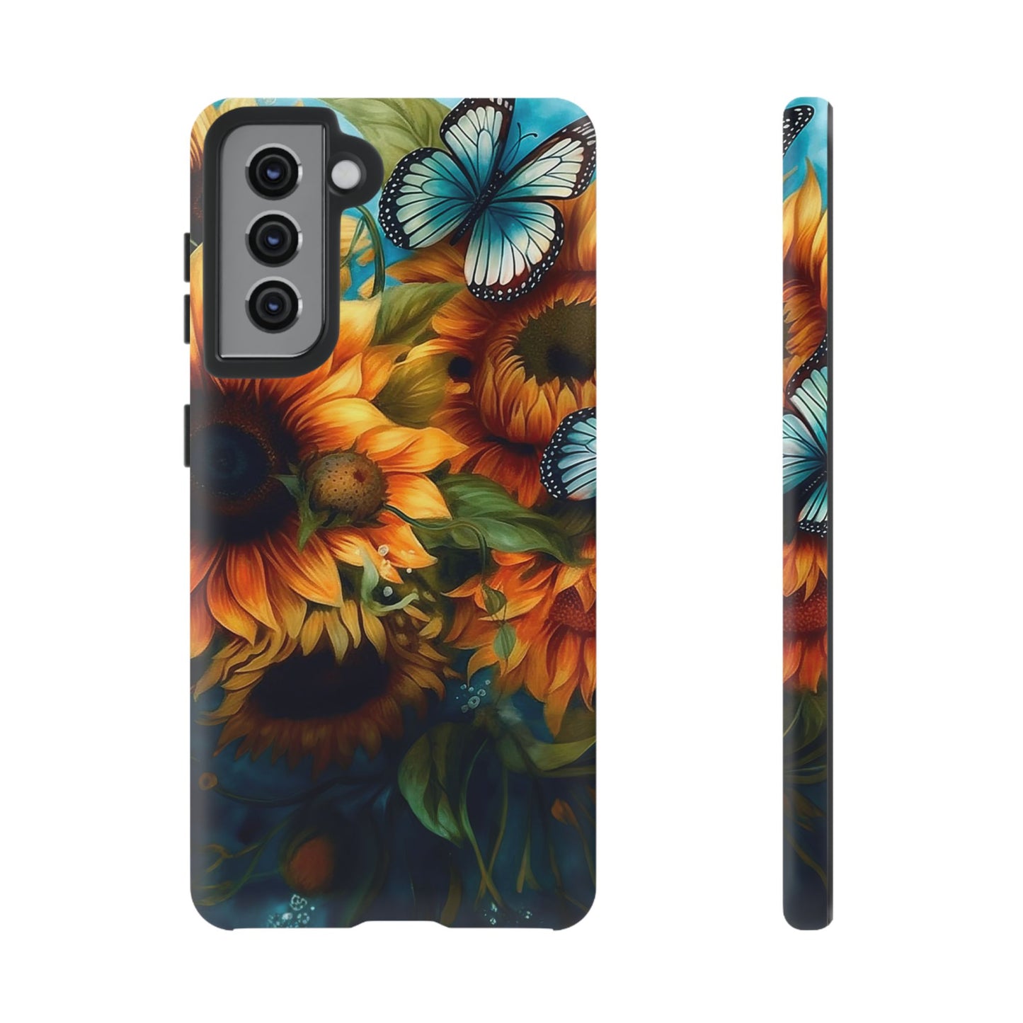 Aqua Blue Butterfly & Sunflower Art – Samsung Galaxy Case