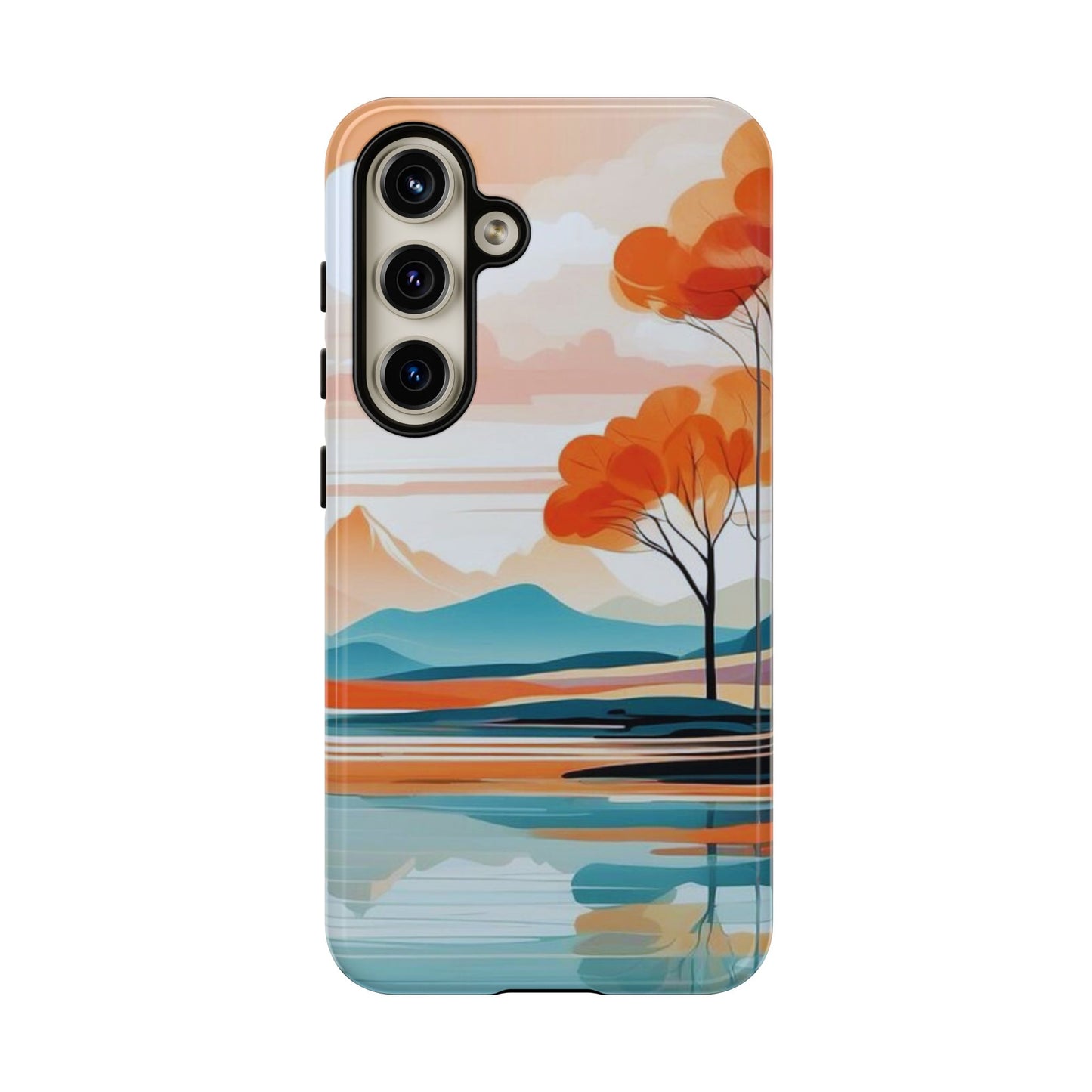 Serene Sunset Lake Samsung Galaxy  Case – Minimalist Landscape Art, Dual-Layer Protection