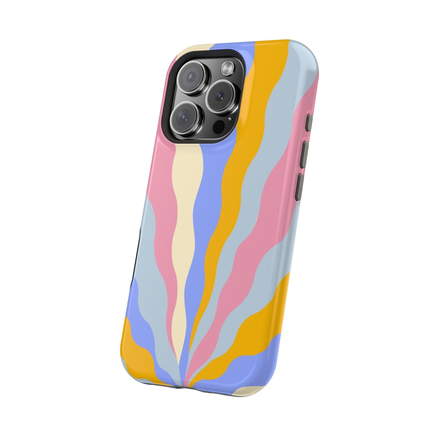 Pastel Radiance MagSafe iPhone Case – 70s-Inspired Dual-Layer Design with Wavy Sunburst Pattern