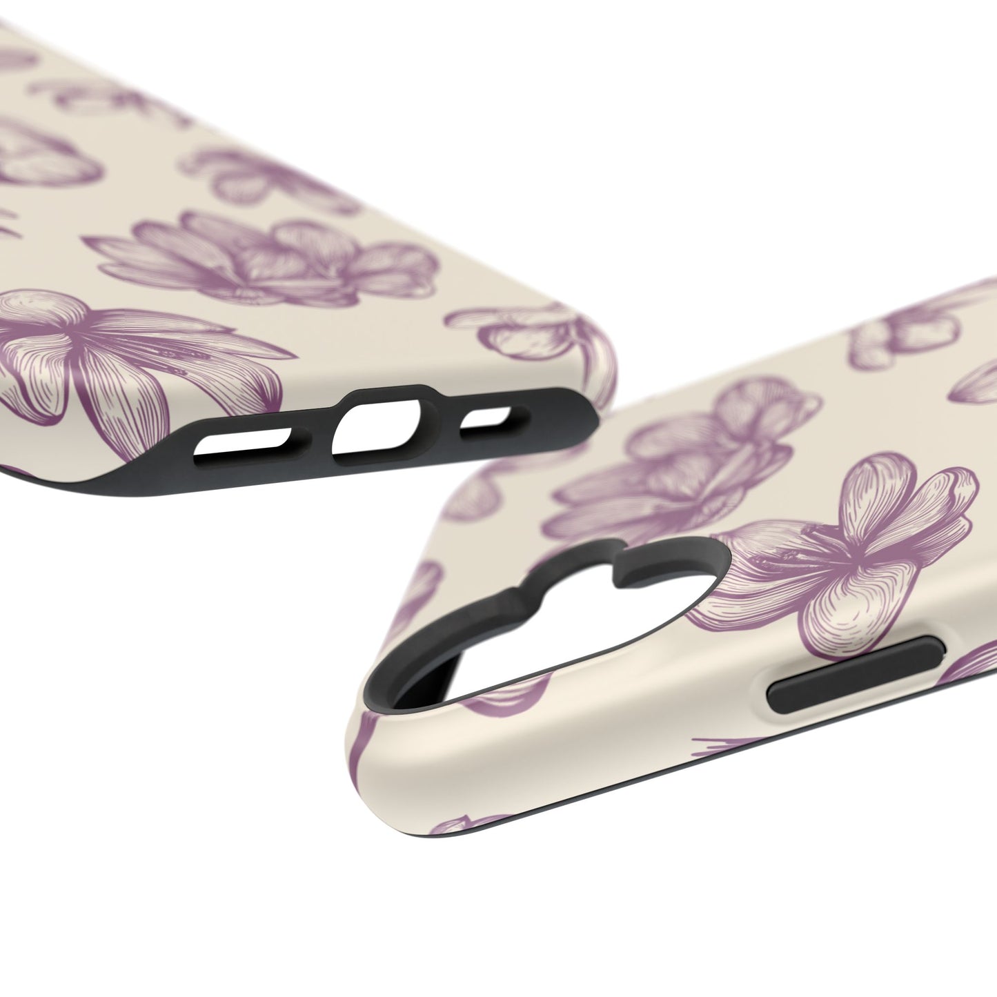 Vintage Botanical Floral Tough MagSafe iPhone Case – Hand-Drawn Purple Flowers, Shockproof Design