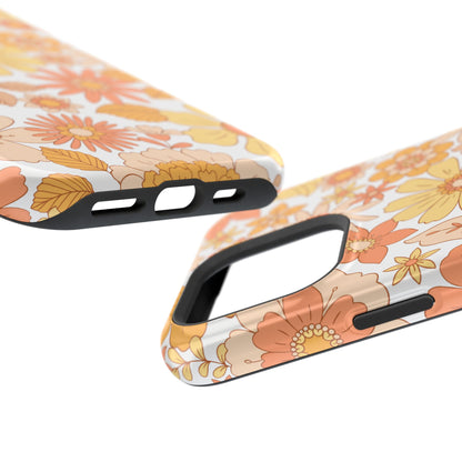 Vintage Floral Bloom MagSafe iPhone Case – Warm Orange & Yellow Retro Flower Design with Matte Finish