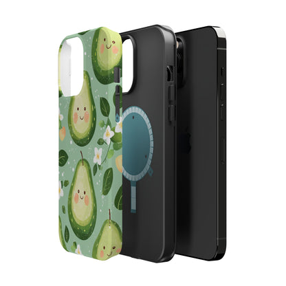 Smiling Avocados Tough MagSafe iPhone Case – Cute Avocado Design, Dual-Layer Protection