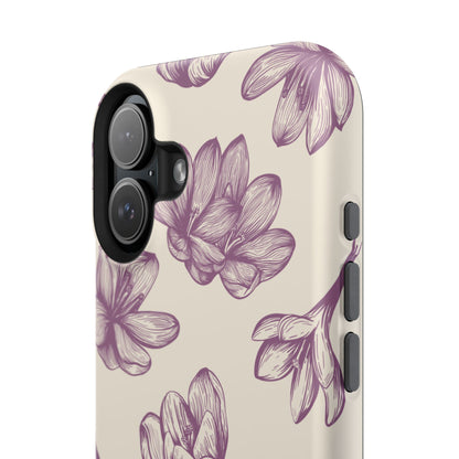 Vintage Botanical Floral Tough MagSafe iPhone Case – Hand-Drawn Purple Flowers, Shockproof Design