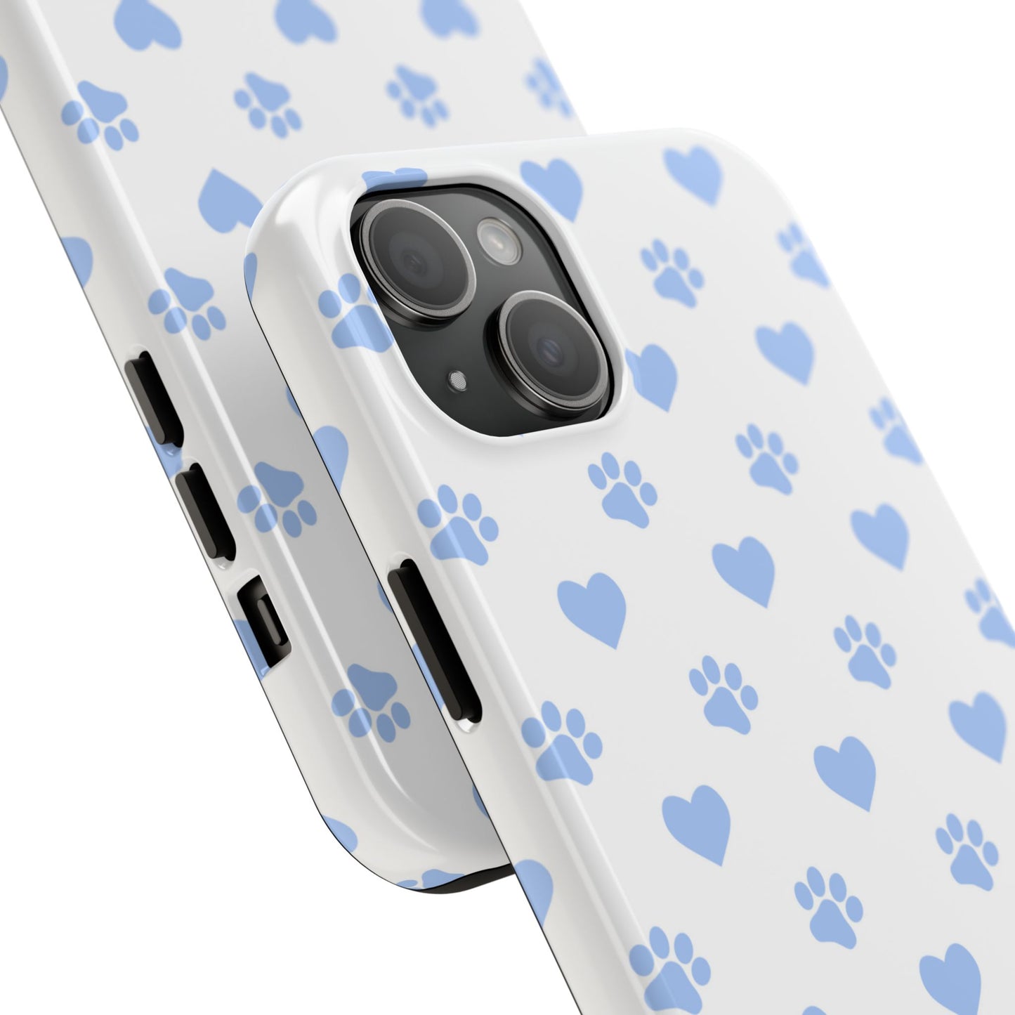 iPhone Case - Blue Paw Print & Heart Design