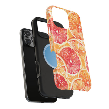 Watercolor Citrus Splash Tough MagSafe iPhone Case – Vibrant Fruit Print, Shock-Resistant Design