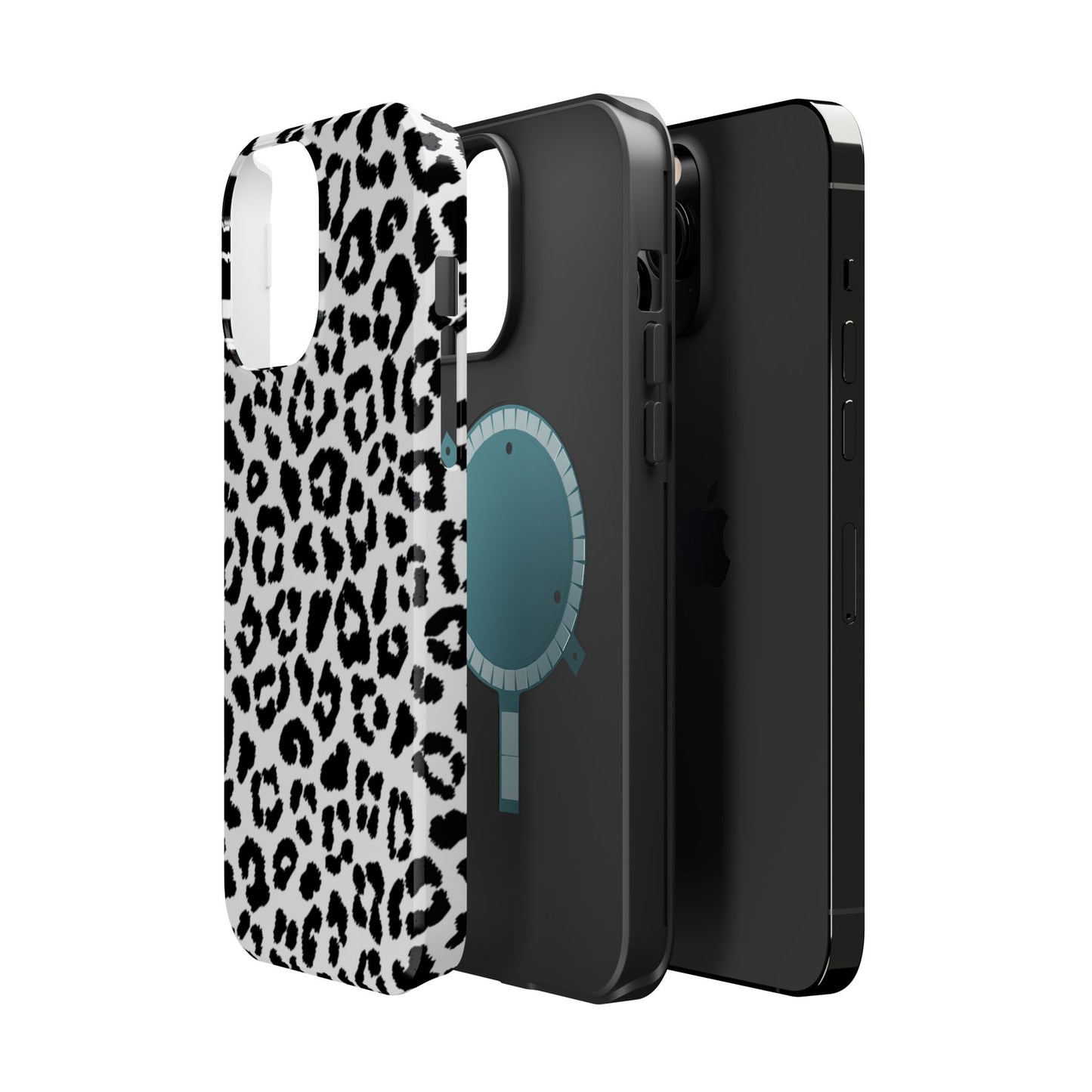 Monochrome Leopard Print Tough MagSafe iPhone Case – Classic Black and White Design with Dual-Layer Protection