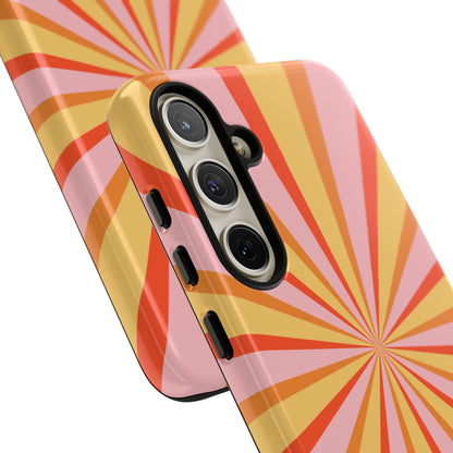 Bold Retro Sunburst Samsung Galaxy Case – Vibrant 70s-Inspired Rays in Orange, Pink, and Yellow