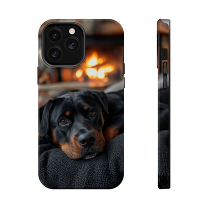 Charming Rottweiler by the Fireplace MagSafe iPhone Case – Cozy & Functional Design