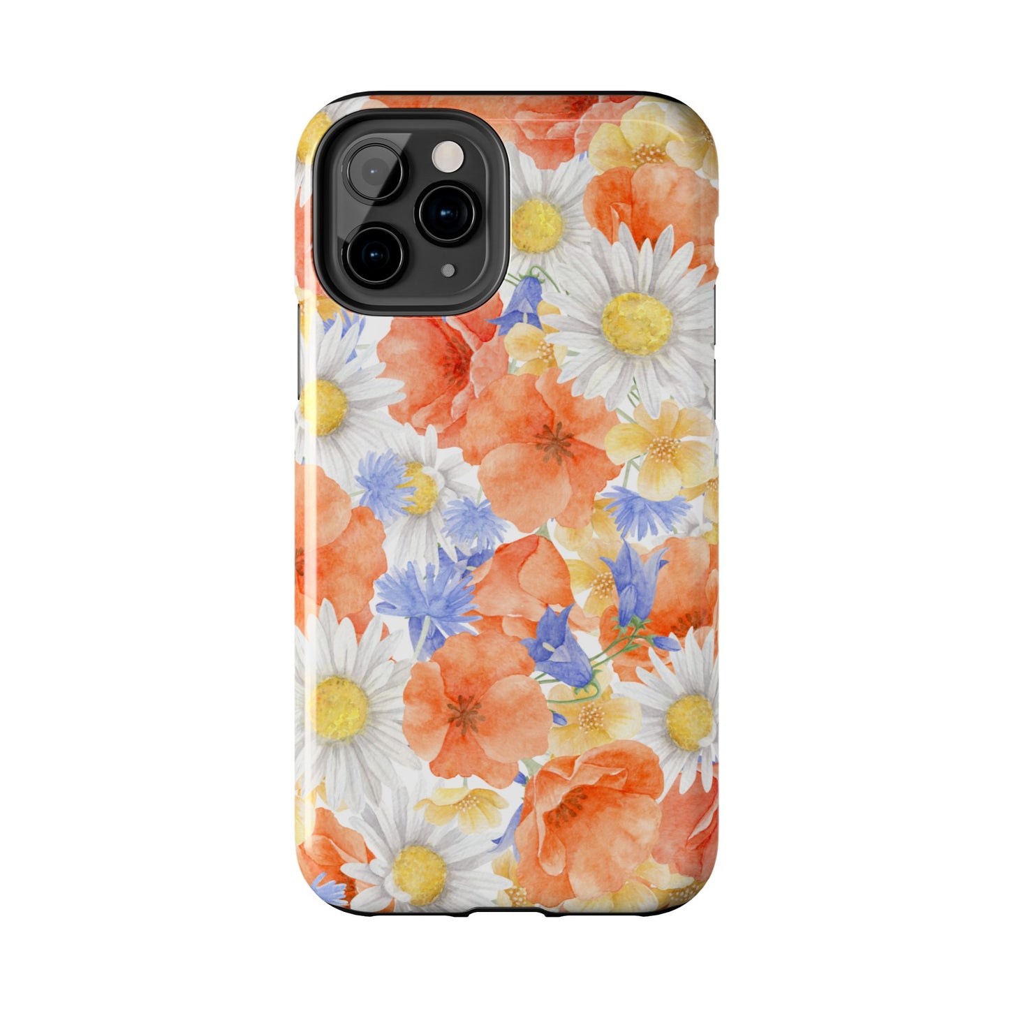 Watercolor Wildflower Pattern iPhone Case – Durable Matte Finish with Daisy, Poppy & Cornflower Design