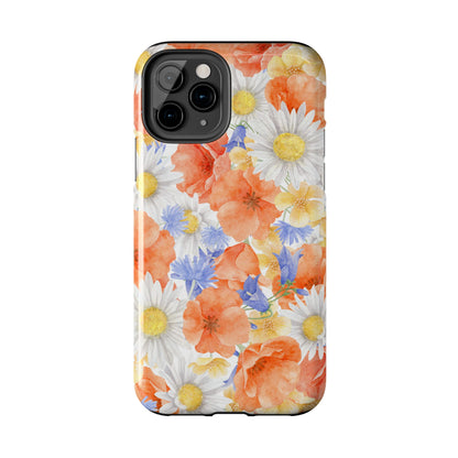 Watercolor Wildflower Pattern iPhone Case – Durable Matte Finish with Daisy, Poppy & Cornflower Design