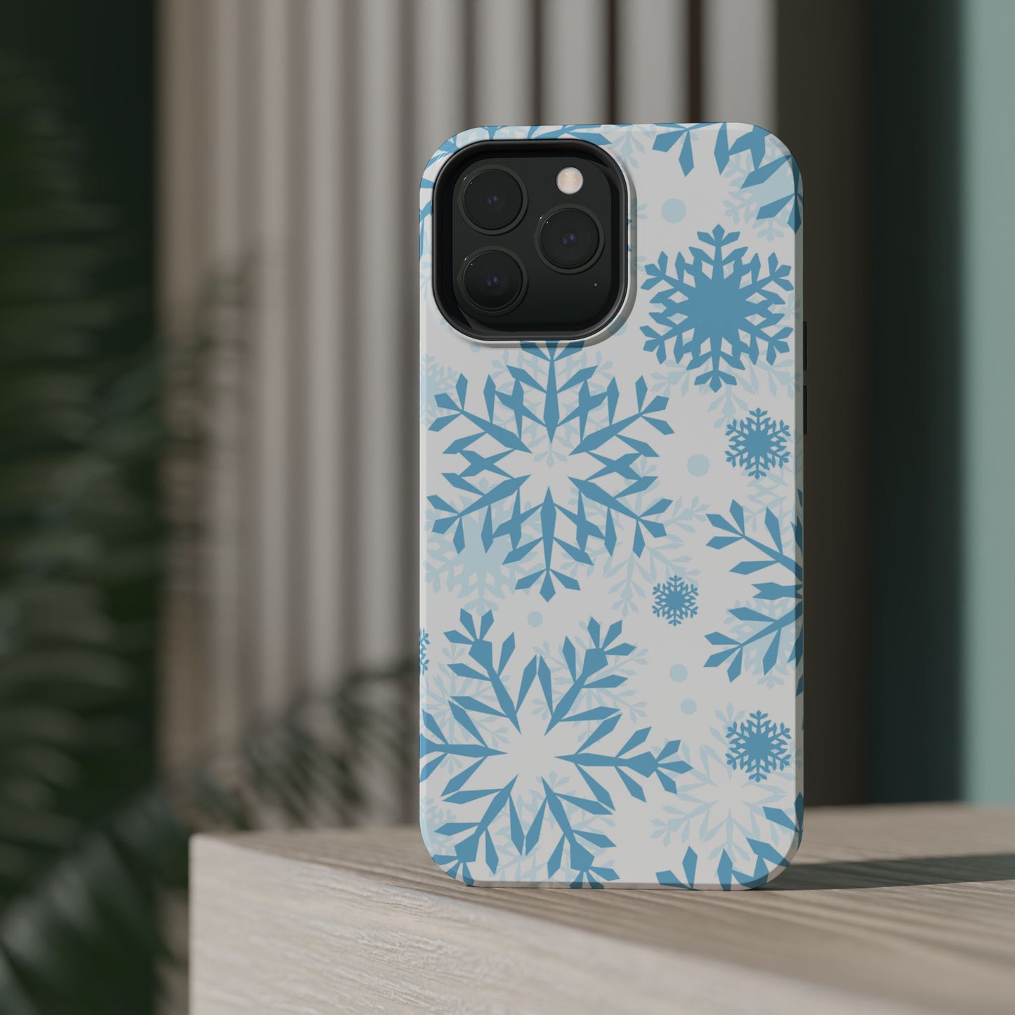 Frosty Blue Snowflakes MagSafe iPhone Case – Shockproof, Smooth Matte Finish, Dual-Layer Design