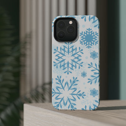 Frosty Blue Snowflakes MagSafe iPhone Case – Shockproof, Smooth Matte Finish, Dual-Layer Design