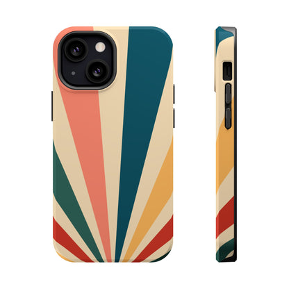 Retro Sunbeam MagSafe iPhone Case – 70s-Inspired Radiating Stripes in Coral, Teal, and Mustard