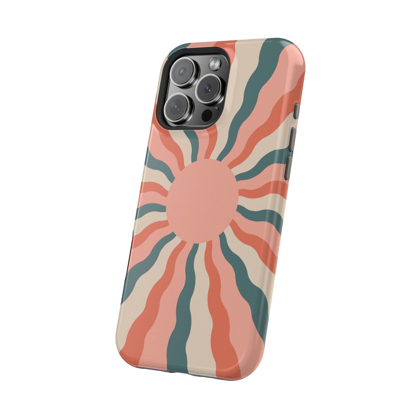 Retro Sunburst MagSafe iPhone Case – Bold 70s-Inspired Waves in Coral, Teal, and Cream